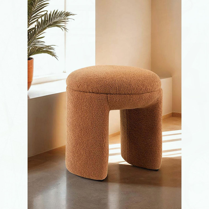 Tabouret d'appoint à plateau rond - Tissu brun selle Teddy - Conception de banc - Contemporain
