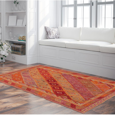 Tapis rouge foncé noué à la main de conception unique 2 pi 8 po x 5 pi 11 po