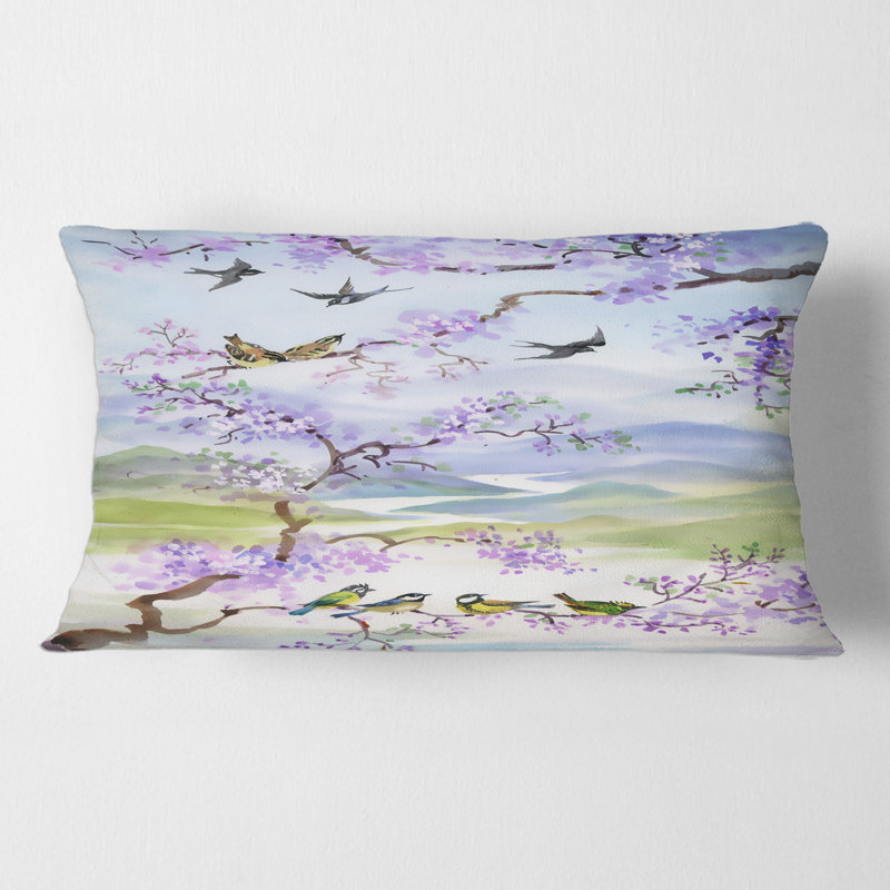 Housse et insert de coussin rectangulaire Birds on Cherry Branch