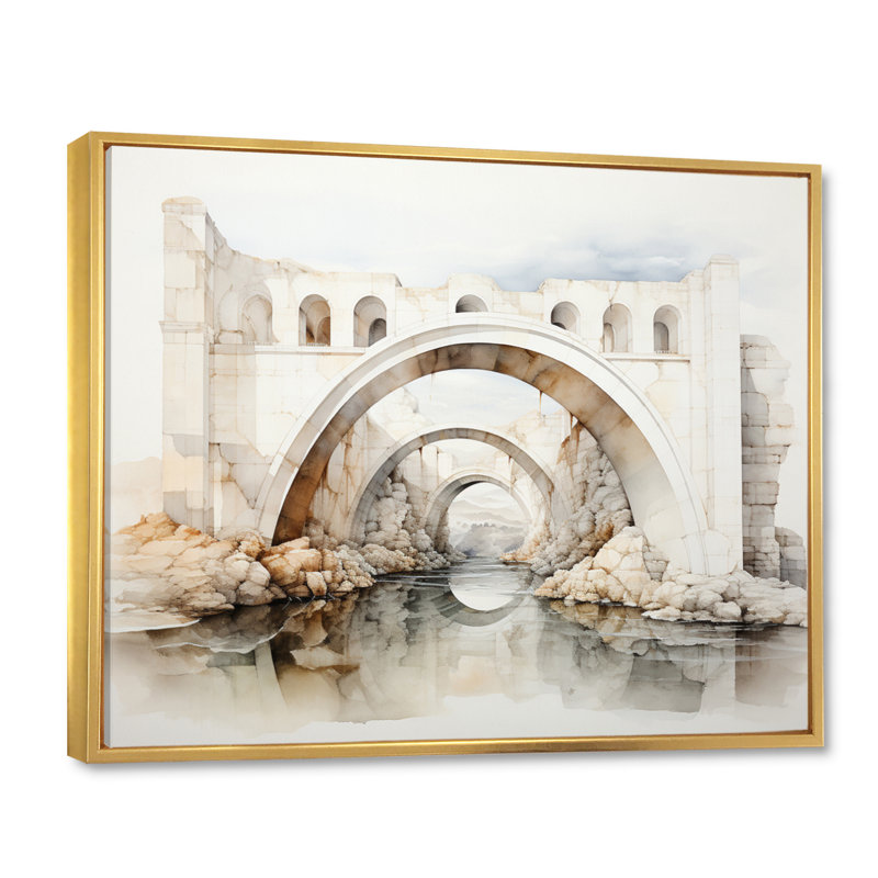 «Lyth Gray Bridge Minimalist Archway II», reproduction, Cadre flottant doré, H 34 po x l 44 po x P 1,5 po