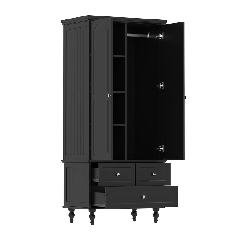 Armoire peinte noire, tringle suspendue et 3 tiroirs l 31,5 po x H 70,9 po