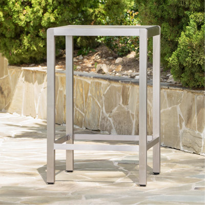 Table de bar d'extérieur en aluminium avec plateau en verre de 43 po, finition grise