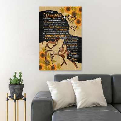 Pretty Mother And Daughter With Sunflowers - To My Daughter, Laugh, Love, Live - 1 Piece Rectangle Graphic Art Print On Wrapped Canvas