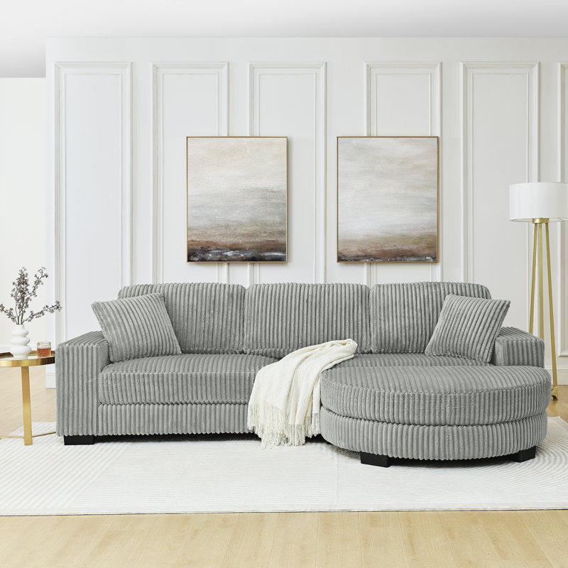 Canapé-lit modulaire rembourré Corduroy, Grey Foam
