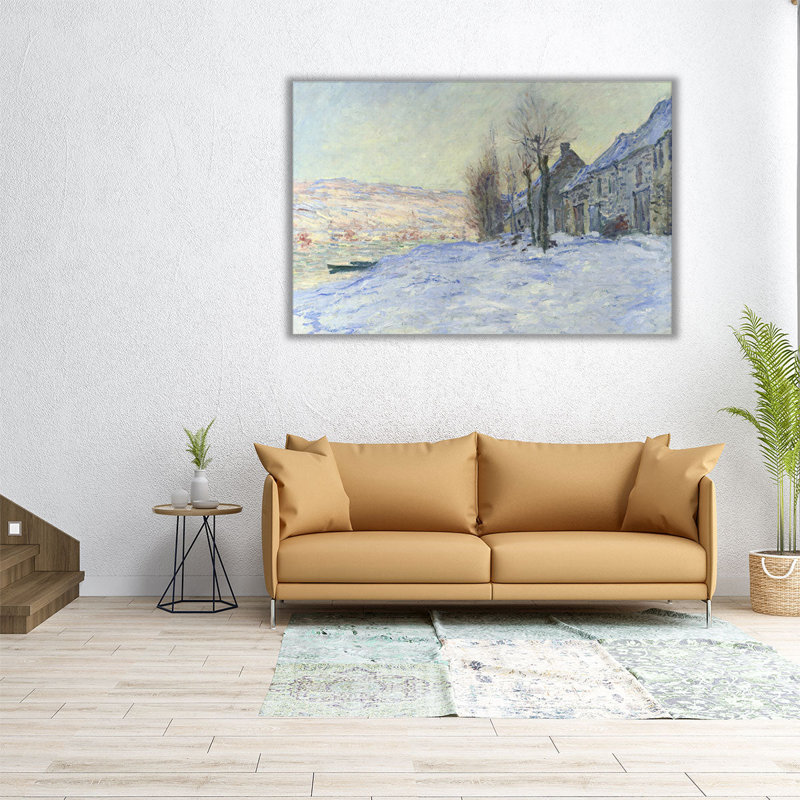 Lavacourt sous la neige - reproduction d'art sur toile, H 12 po x l 18 po