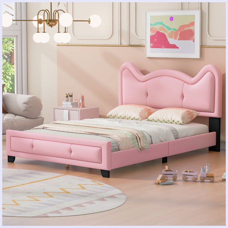 Ceasar Vegan Leather Platform Bed, Pink, Full