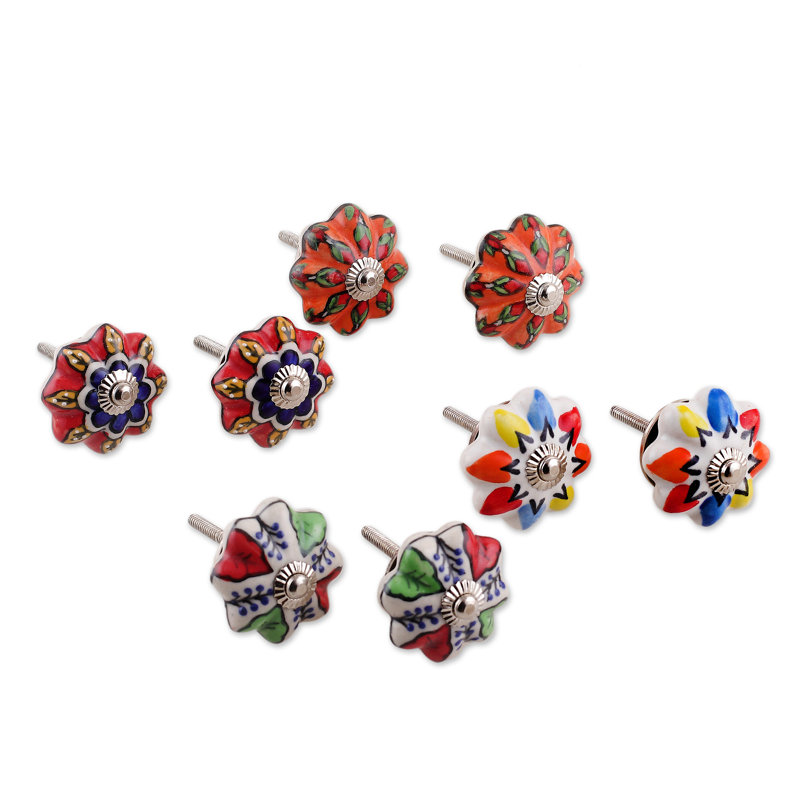 Novica Handmade Vibrant Utopia Ceramic Knobs 