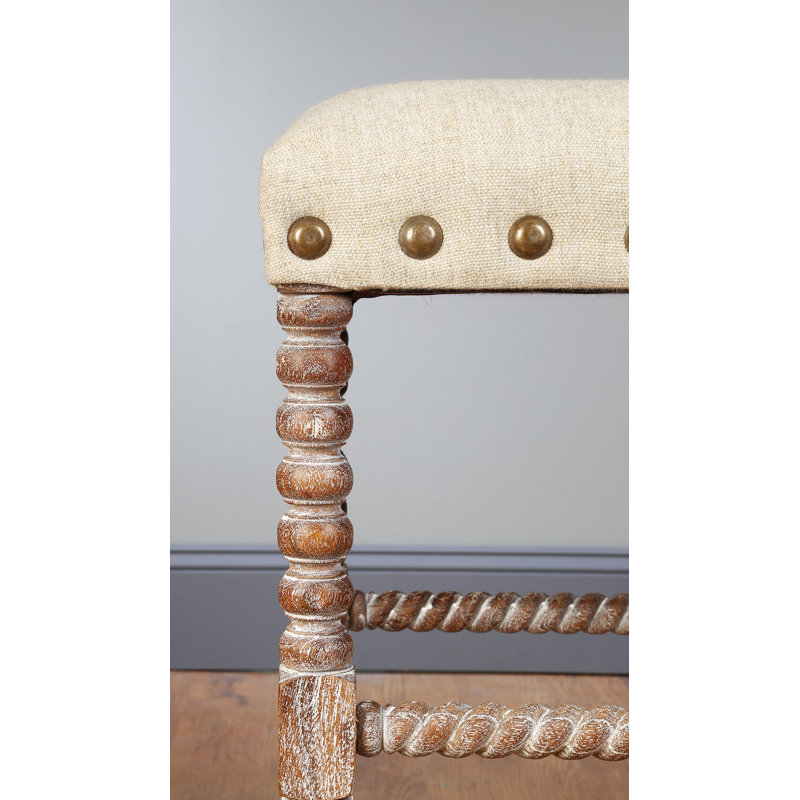 Tabouret de bar 28 po Kimra Bobbin, Finition blanche patinée, Blanc cassé