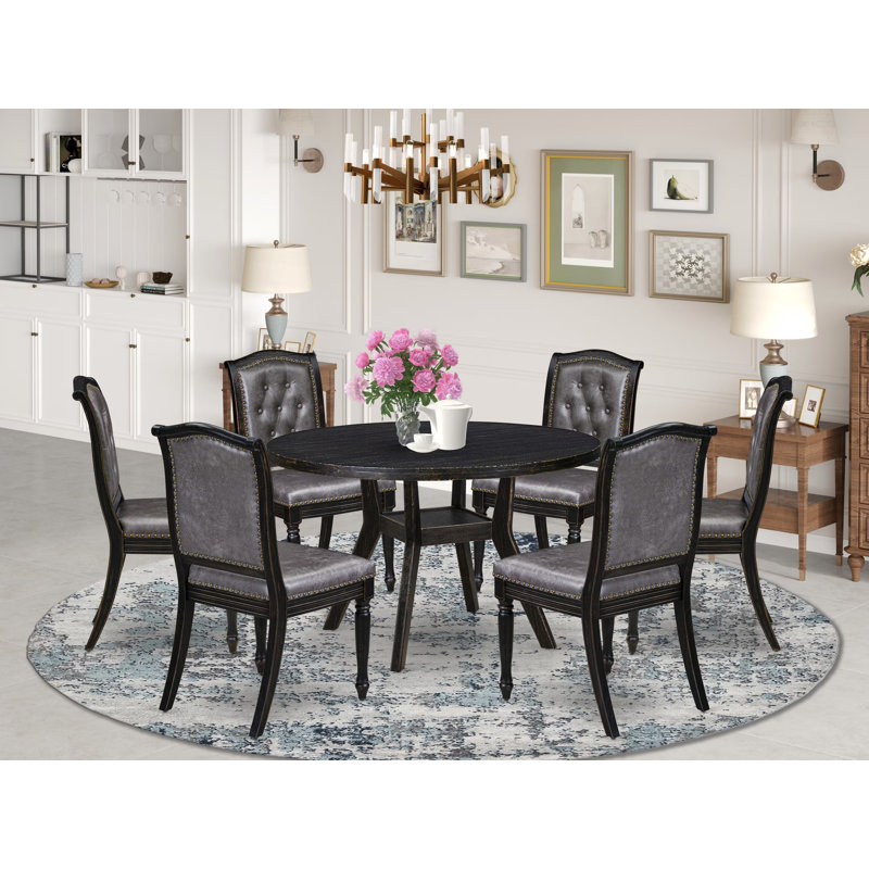 Ensemble de table de cuisine 7 pièces 989F7B036D114A6FA7FFF6B9F8216AC3 avec 6 chaises de cuisine et une table de salle à manger, noir sablé
