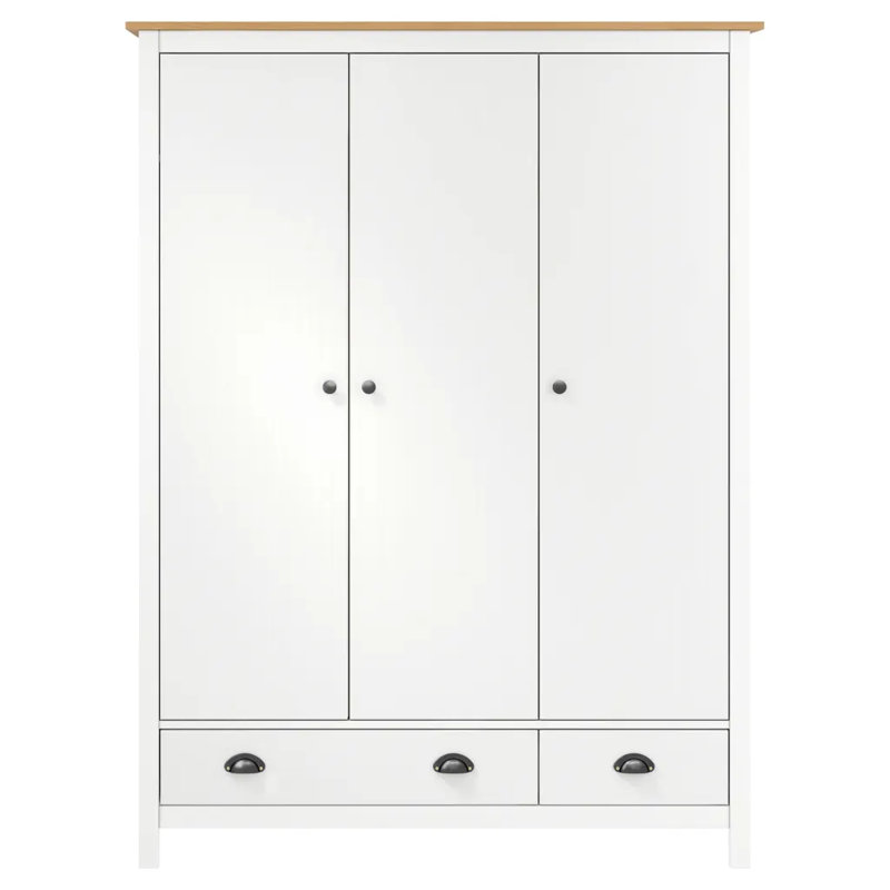 Norval 3 Door Solid Wood Wardrobe, White/Honey Brown