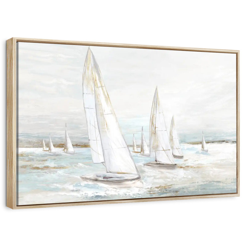 Voiles balayées par le vent I, Cadre flottant en bois naturel, 40 po x 27 po