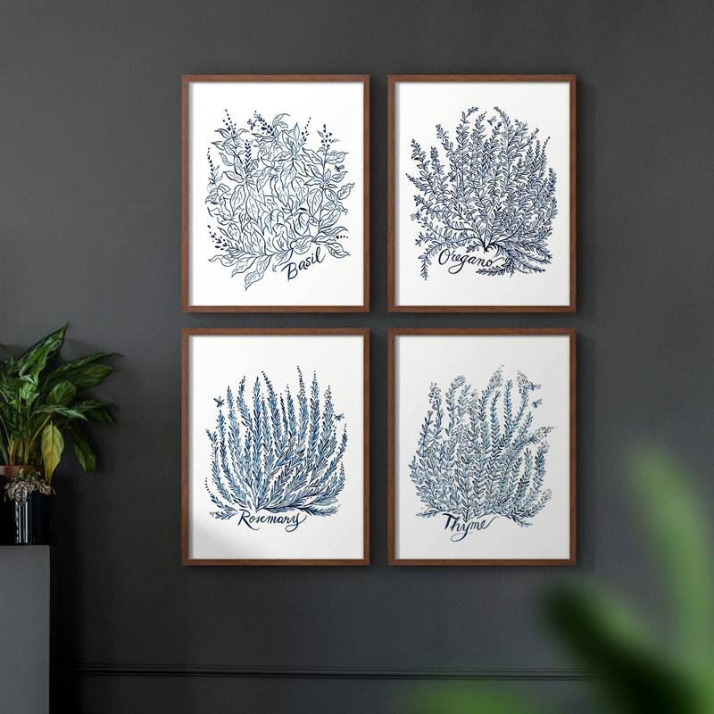 Reproduction encadrée de motifs de feuilles à motif III - ensemble de 4, H 14 po x l 44 po