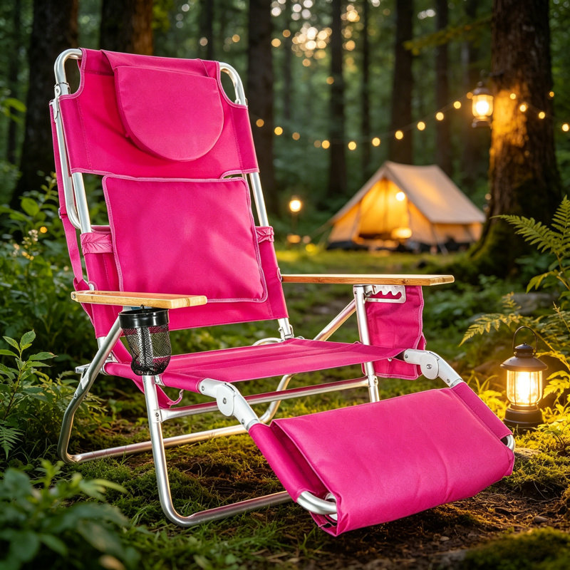 Deluxe 3-In-1 Lightweight Reclining Lawn & Beach Lounge Chair With Footrest, Outdoor Furniture For Patio, Balcony, Backyard & Porch, Pink