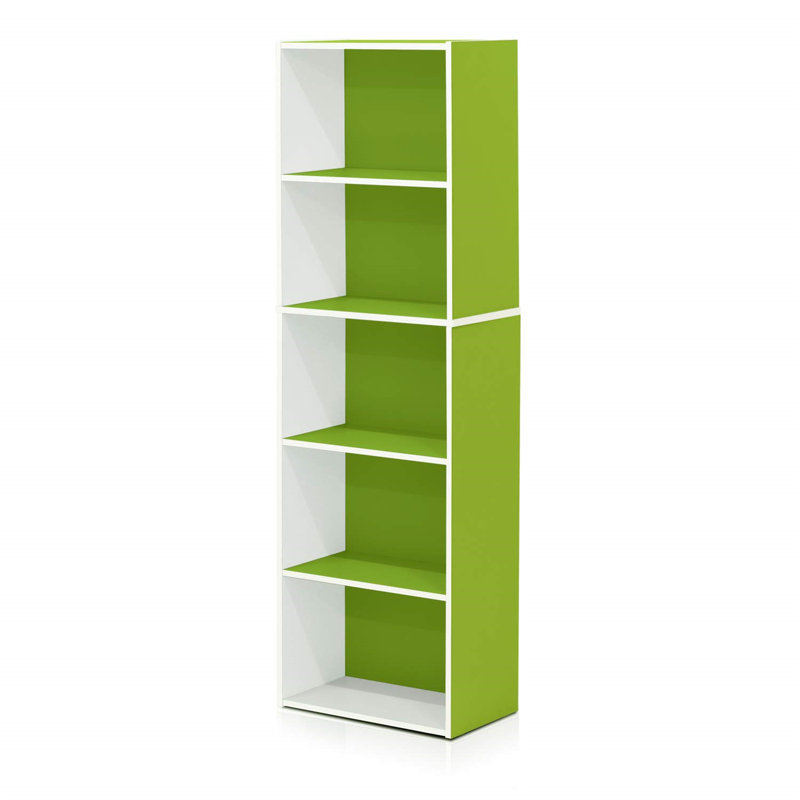 5-Tier Reversible Color Open Shelf Bookcase, White/Pink, Green/White