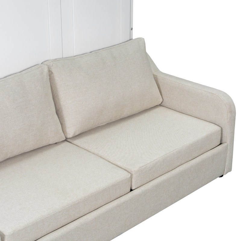 Grand lit avec rangement, DEL, beige - facile à utiliser dans les espaces de vie à petite échelle