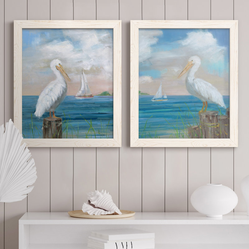 «Pelican View I», ensemble de 2 reproductions d'art, Pas de tapis, H 24 po x l 36 po x P 1,5 po, Toile blanche encadrée