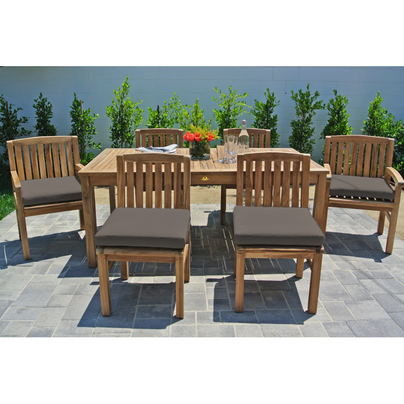 Ensemble repas d'extérieur en teck Huntington 7 pièces avec Sunbrella Huntington, Charbon