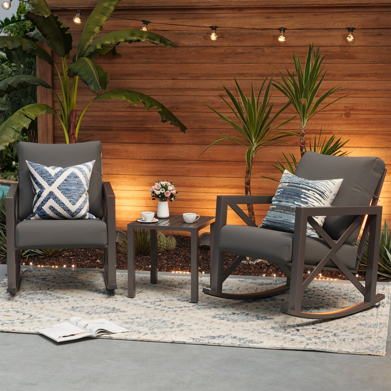 3 Piece Outdoor Conversation Set, Gray