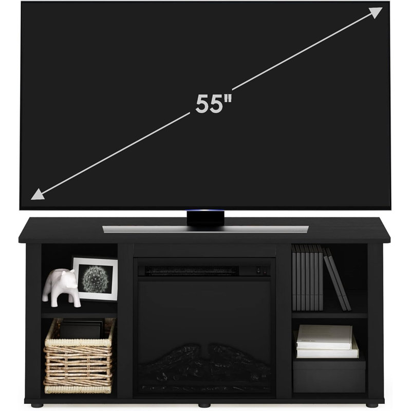 Sokat Unfinished TV Stand for TVs up to 55" with Fireplace Included, Black