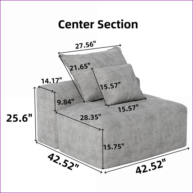 Sectional Sofa, Modern Oversized Modular 4-Piece with Ottomans &amp; 4 Pillows, Sparkling Chenille, No Assembly | Black | Foam+Spring