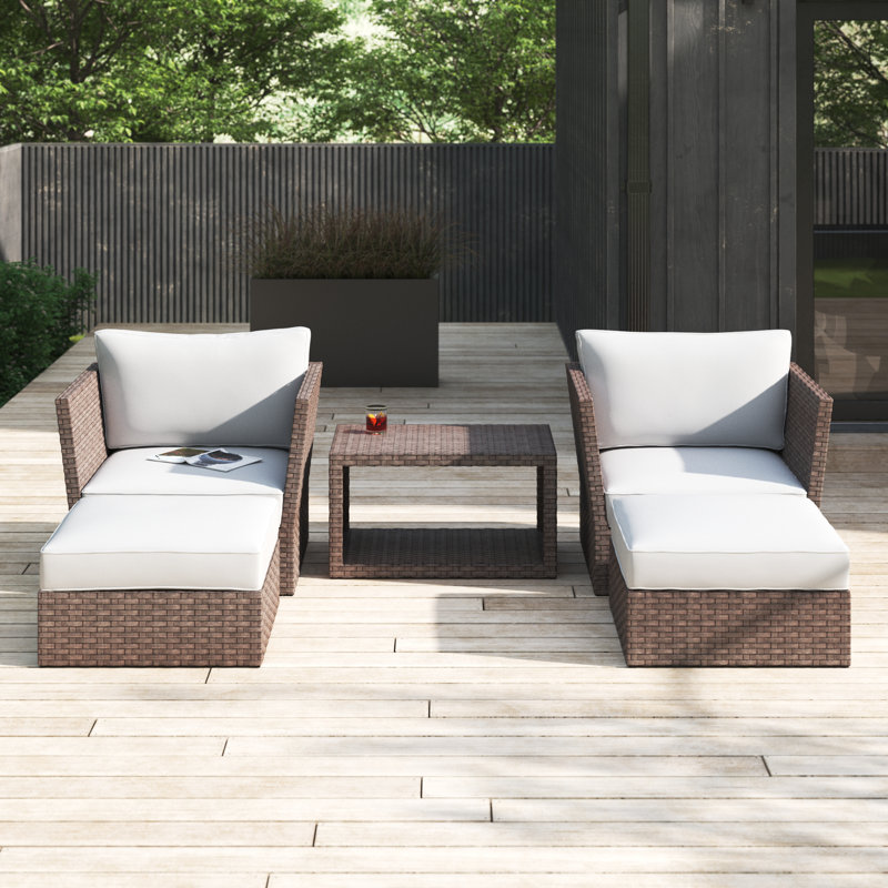 Annia Rattan Wicker Fully Assembled 4 - Person Seating Group with Cushions, Light Brown