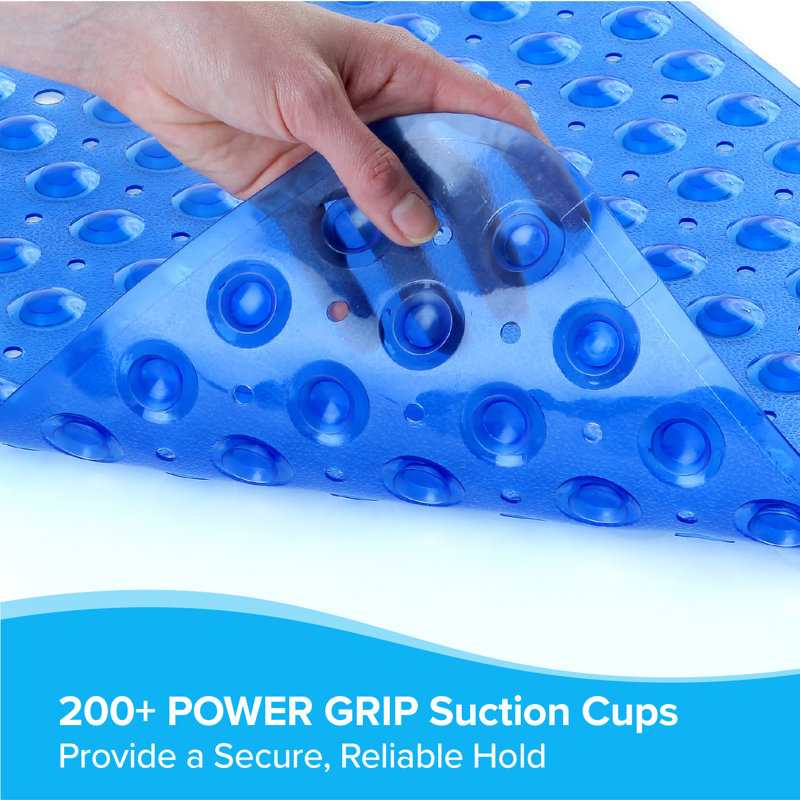 Tapis de bain extra long antidérapant avec ventouses, Bleu translucide