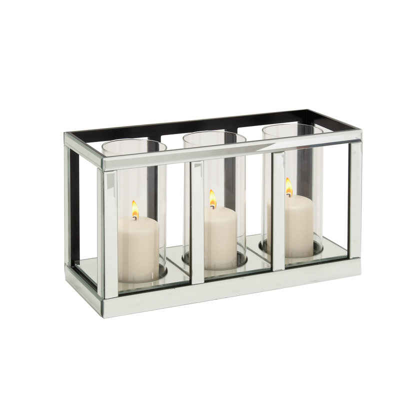 Candélabre décoratif en bois à 3 piliers en verre avec accents en miroir
