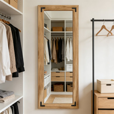 Floor Mirror, Solid Wood Floor Mirror, Wooden Frame, Suitable For Farmhouses, Bathrooms, Bedrooms, Can Be Hung Or Installed Against The Wall