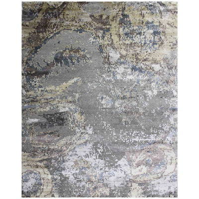 Tapis gris et brun noué à la main de haute qualité