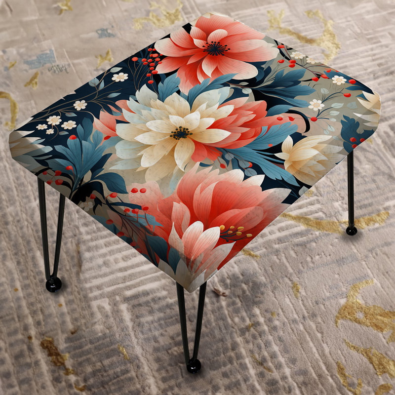 Motif floral corail et beige œillet - Repose-pieds rectangulaire floral