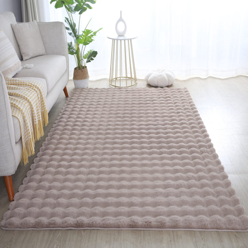 Solid Colour Knitted Area Rug, Beige, Rectangle 60 x 100 cm