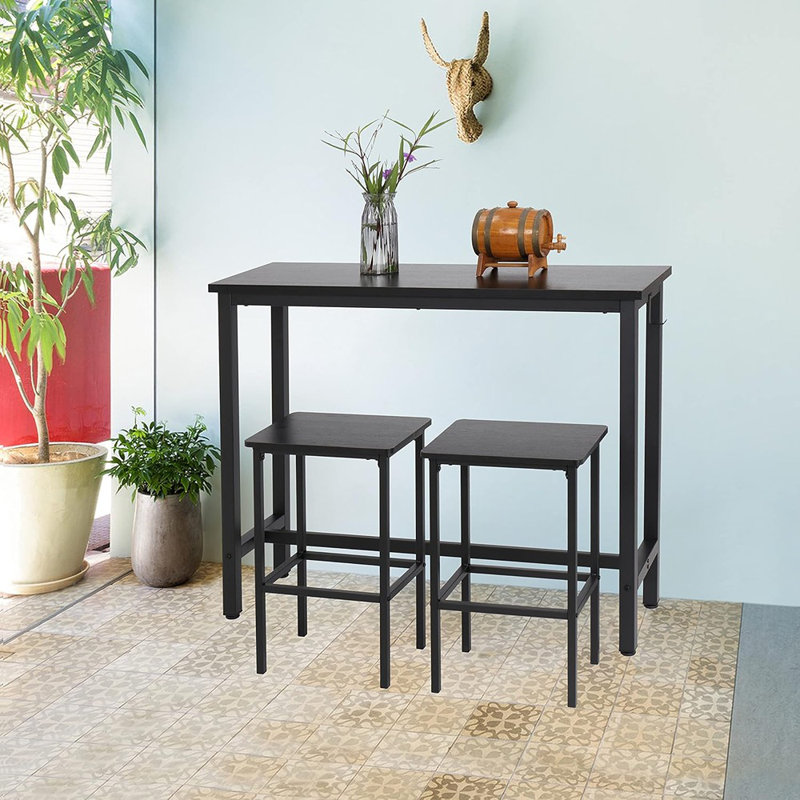 Table haute pub avec tabourets, ensemble de cuisine rectangulaire à hauteur de bar pour 2 personnes, déjeuner industriel pour la cuisine, salon, noir rustique