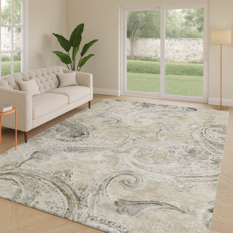 Machine Washable Indoor/Outdoor Chantille ACN2747 Paisley Rug, 3' x 5', Khaki