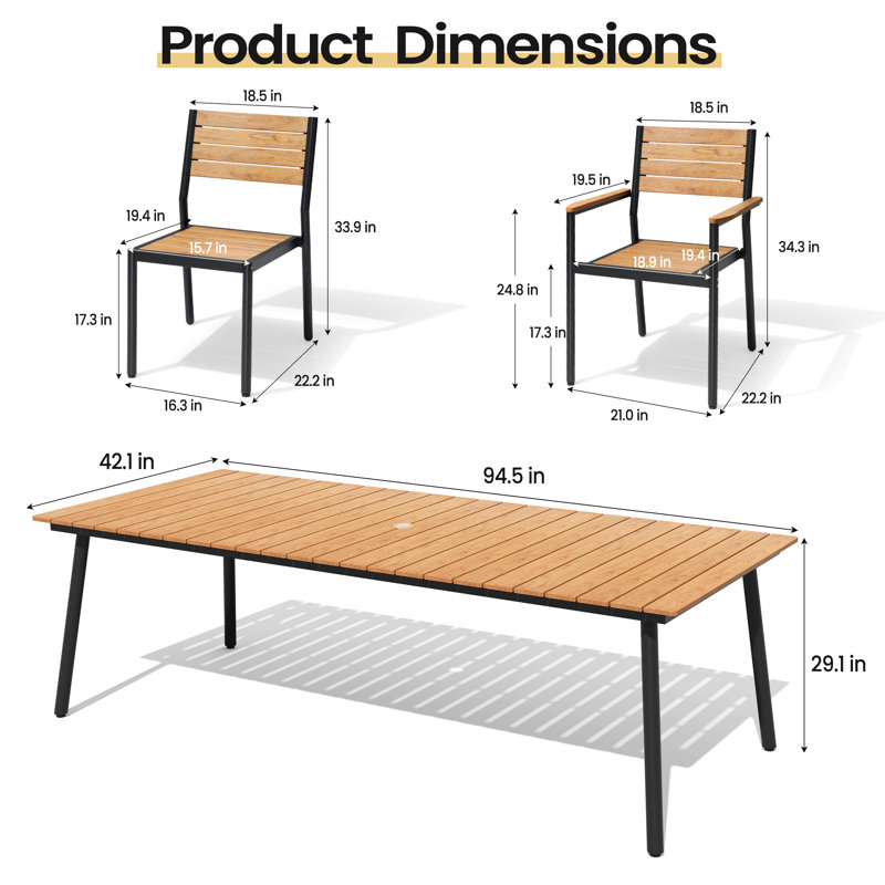  Georgean 8 - Person 94.5'' L  Aluminum Patio Dining Set with Stackable Chairs and Umbrella Hole, Brown