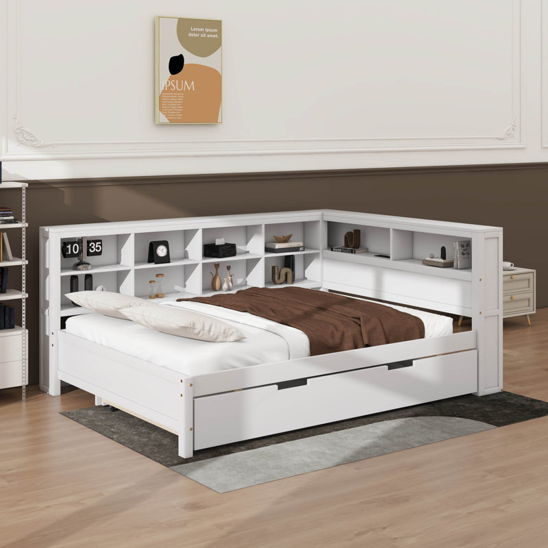 Lit de jour double avec lit gigogne, tablette et port USB