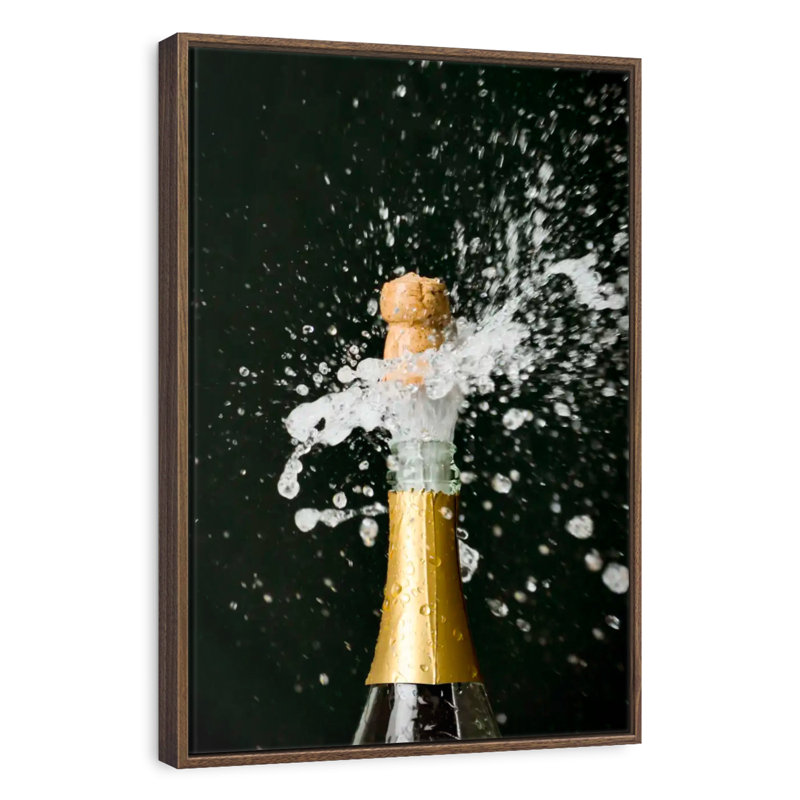 Champagne Bottle, Floating Frame Walnut, 21" x 31"