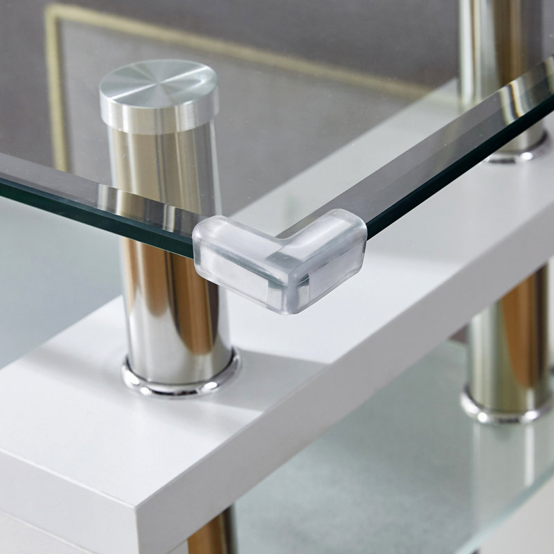 Console en panneau de fibres à densité moyenne, plateau en verre trempé, table de vestibule moderne, Blanc