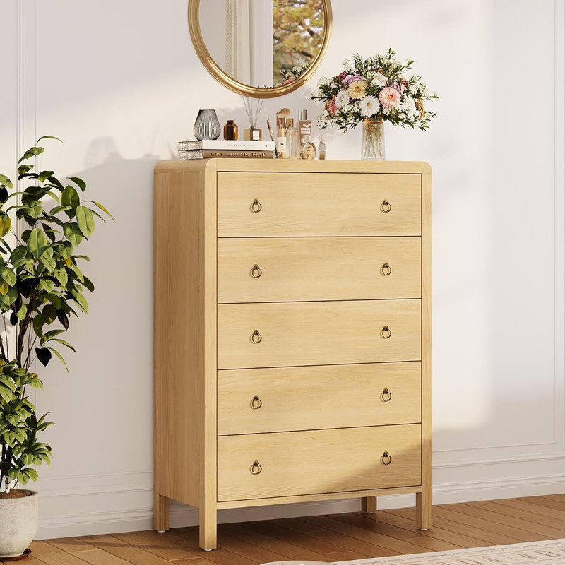 Modern 3/5 Drawer Dresser for Bedroom, Chest of Drawers with Gold Pulls & Storage Cabinet