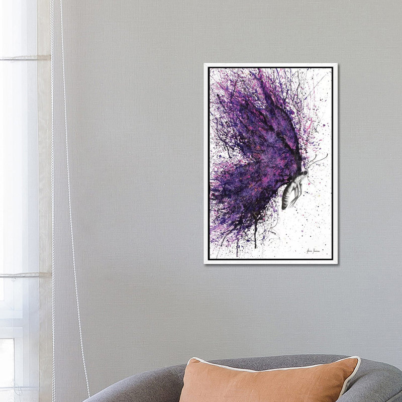 Purple Sky Butterfly by Ashvin Harrison - Print on Canvas, 66.04 cm H x 45.72 cm W, White Framed