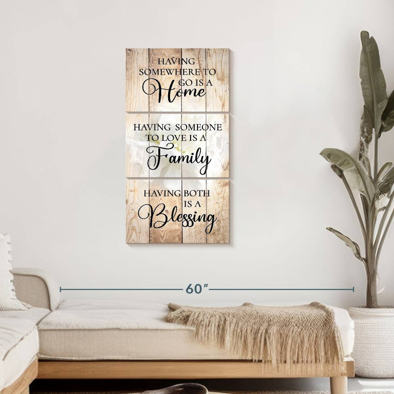 «Family And Home Typographie Have Someone To Love», ensemble de 3 reproductions sur toile, par Pithinart