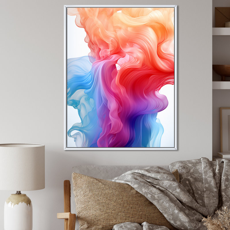 Encre liquide en bleu et rouge - Minimalisme, impressions d'art mural, Cadre flottant blanc, H 32 po x l 24 po x P 1 po
