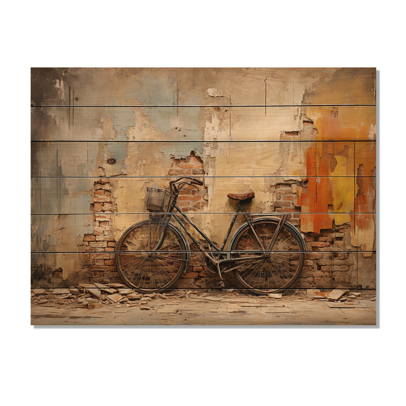 Rustic Vintage Cycle Ride - Art mural en bois de bicyclette sur bois de pin naturel, H 24 po x l 32 po