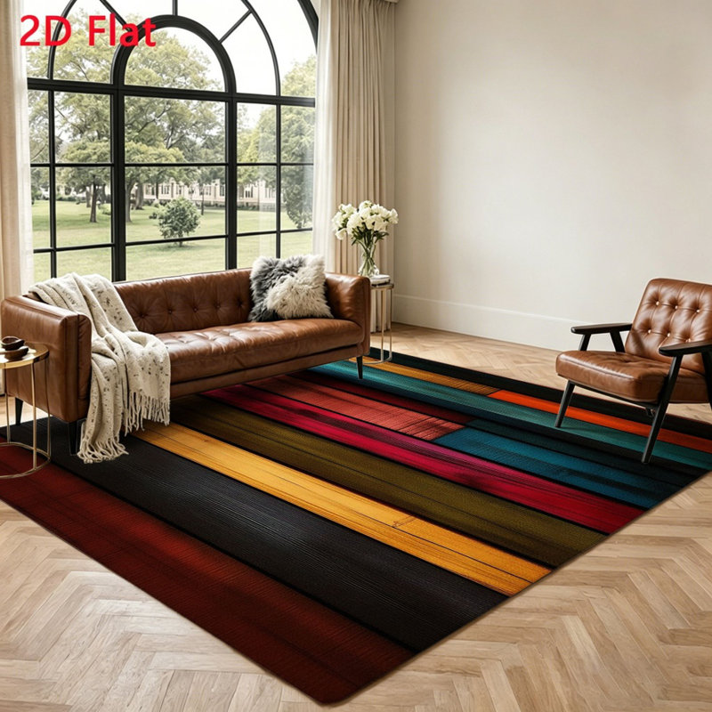 Colorful Wood Plank Area Rug, Artistic Design, Non-Slip, Machine Washable, Indoor Floor Mat for Living Room, Bedroom, Home Decor and Accessories