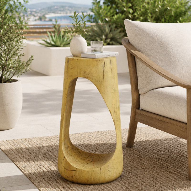 Table de bout légère en béton Our grain, faux grain de bois, conception creuse, Naturel