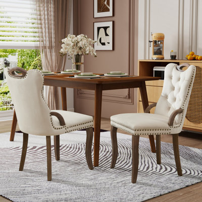 Set Of 2 Velvet Elegant Tufted Dining Chair With Wooden Legs