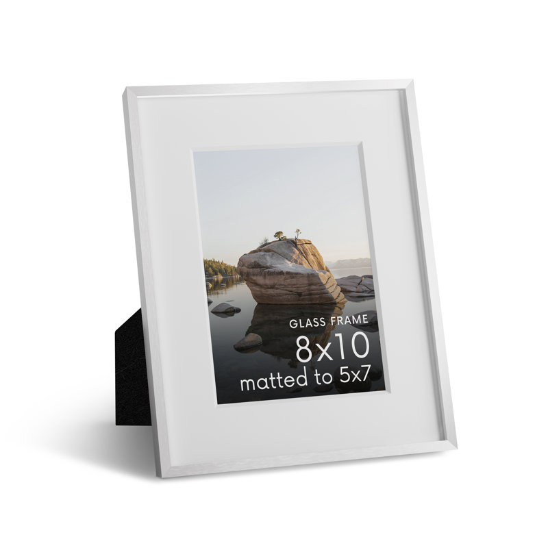 Cadre photo en métal avec verre, Blanc, L 8 po x H 10 po