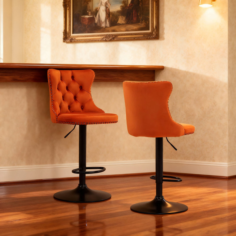 Ensemble de 2 tabourets de bar, tabourets de bar pivotants rembourrés réglables en velours, tabourets de bar modernes avec dossier pour îlot de cuisine.
