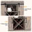 Valerie 70.8" Bar Cabinet with Light and Power Outlet, Sliding Barn Door, Glass and Wine Rack, 2 Drawers-1073898136