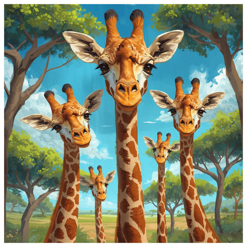 Ensemble de toiles tendues Group of Giraffes, 16 x 16 pouces