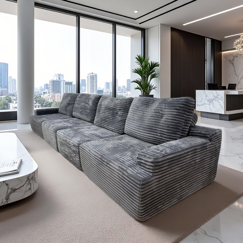 Scandinavian Style Gray Four Seat Compression Sofa